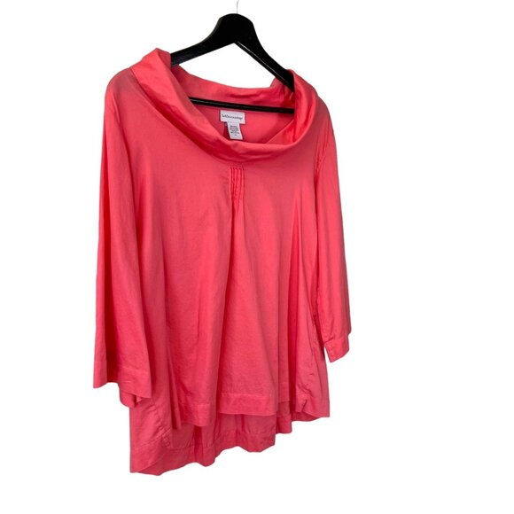 Soft Surroundings Coral Long Sleeve Cowl Neck Top Medium Petite - Picture 2 of 8